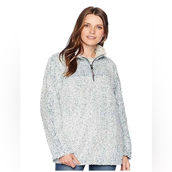 dylan Sweaters - Dylan Frosty Tipped Pile Stadium Blue Fuzzy Faux Fur Pullover Quarter Zi…